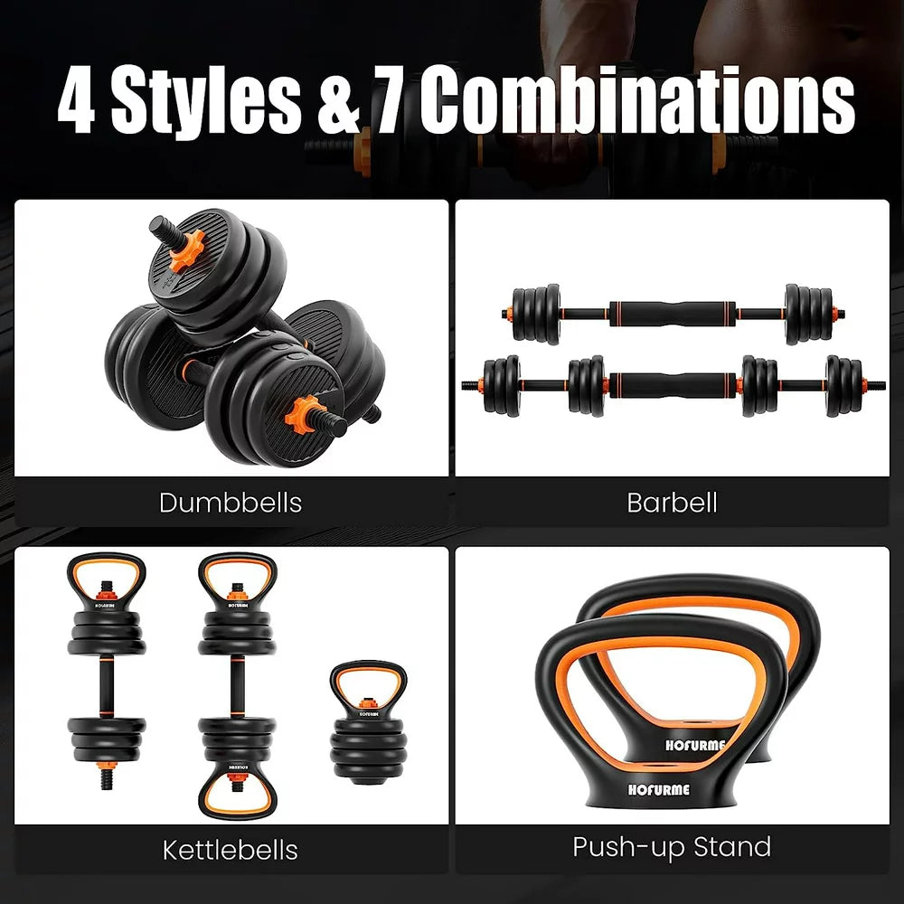 Adjustable Dumbbell Set, 55/77 Lbs Free Weights Dumbbells, Barbell, Kettlebell and Push-Up, Home Gym Fitness Workout Equipment